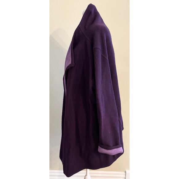 Lambswool Doubleface Cape Jacket Shacket Open Cardigan Purple Size XL - Picture 3 of 6